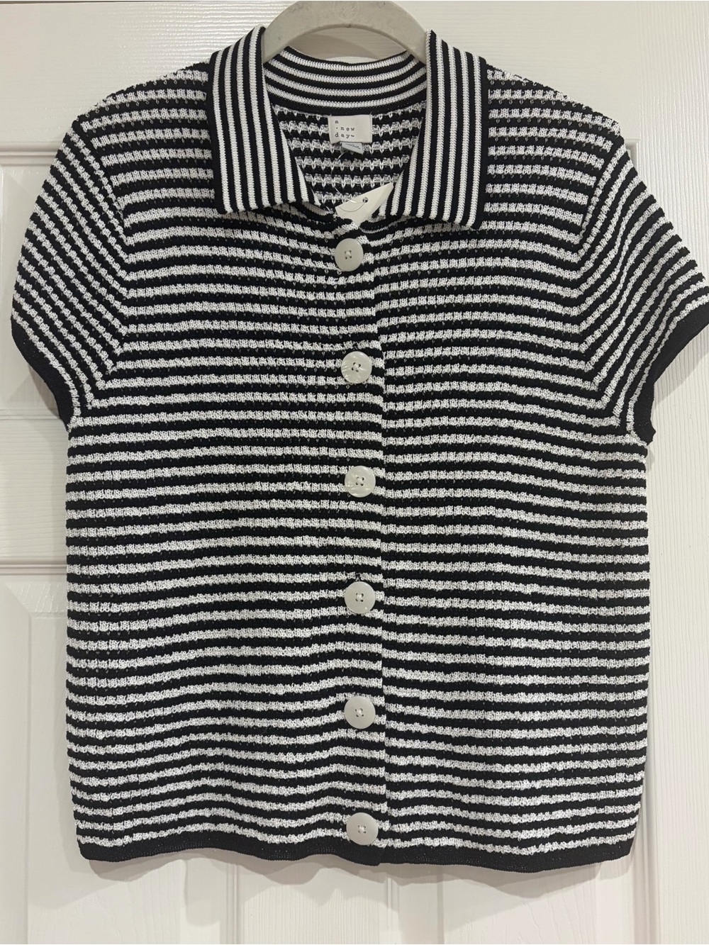 NWT A New Day Black Striped Button-Down Top - Picture 2 of 5